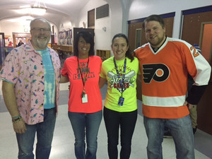 Staff wearing neon colors