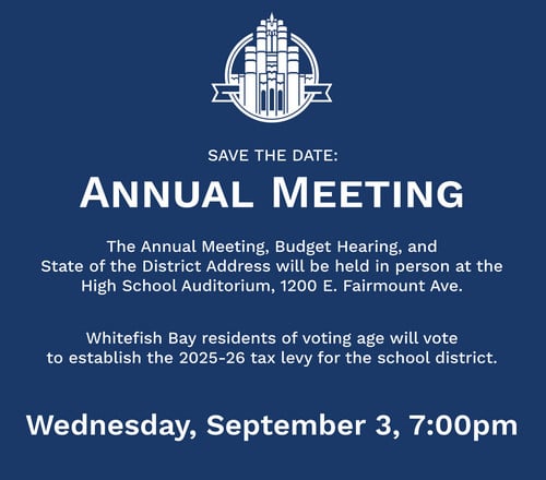 Save the Date: Annual Meeting takes place Wednesday, September 3 at 7:00 pm in the High School Auditorium