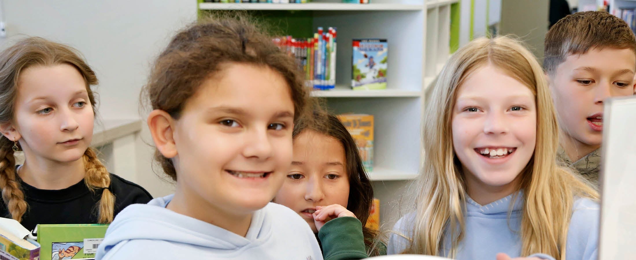 Students in library media center