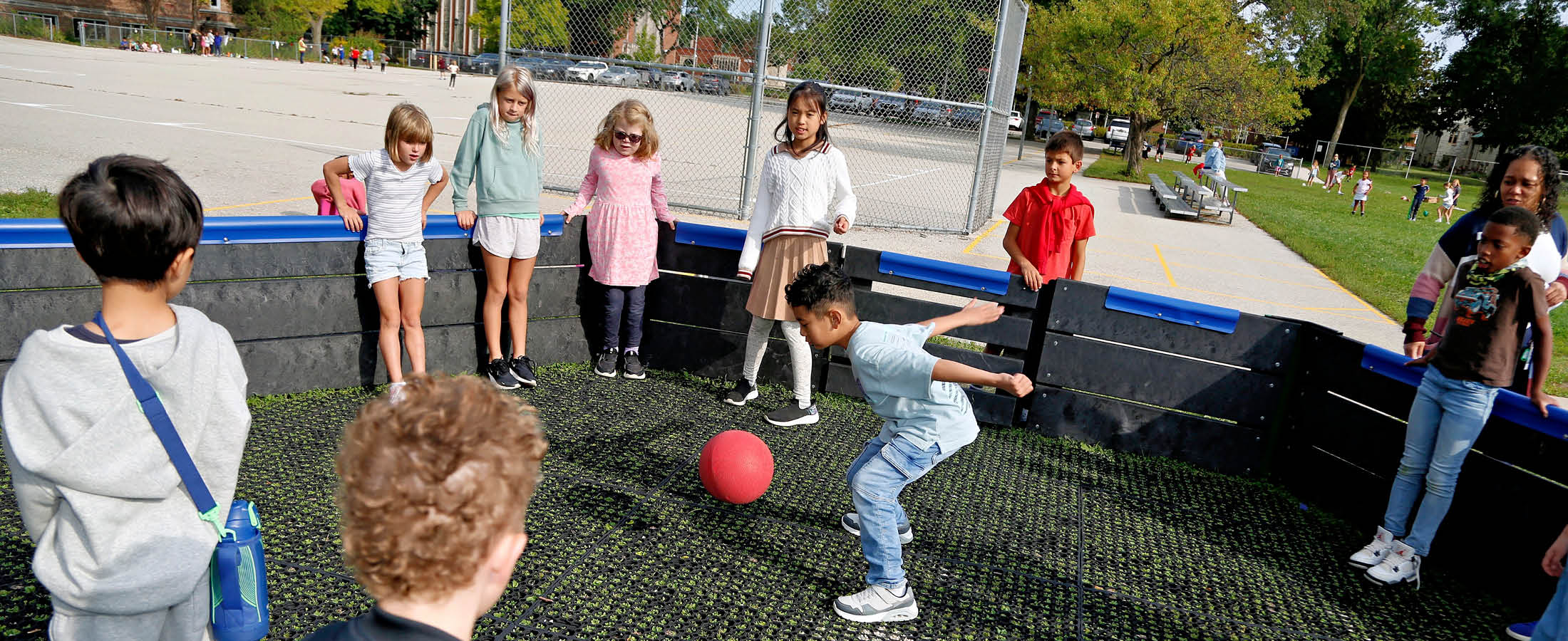 Students playing gaga ball