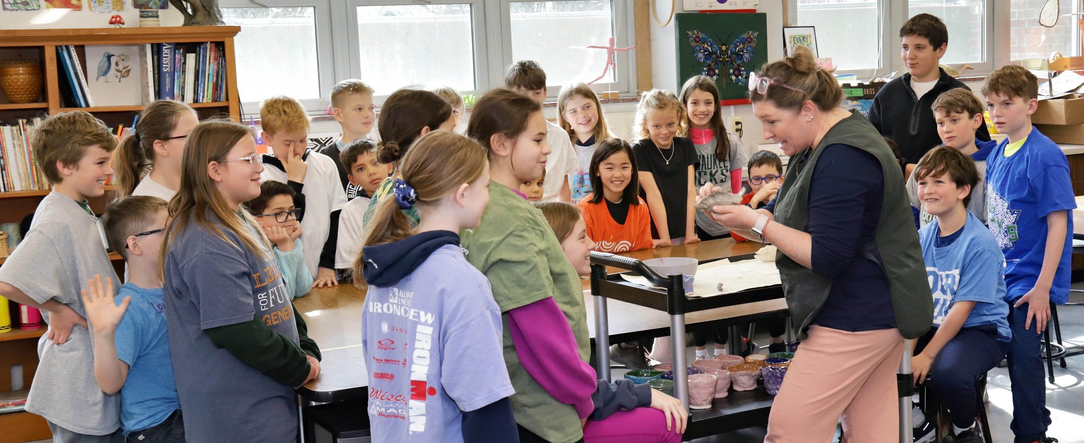Students listening in art class