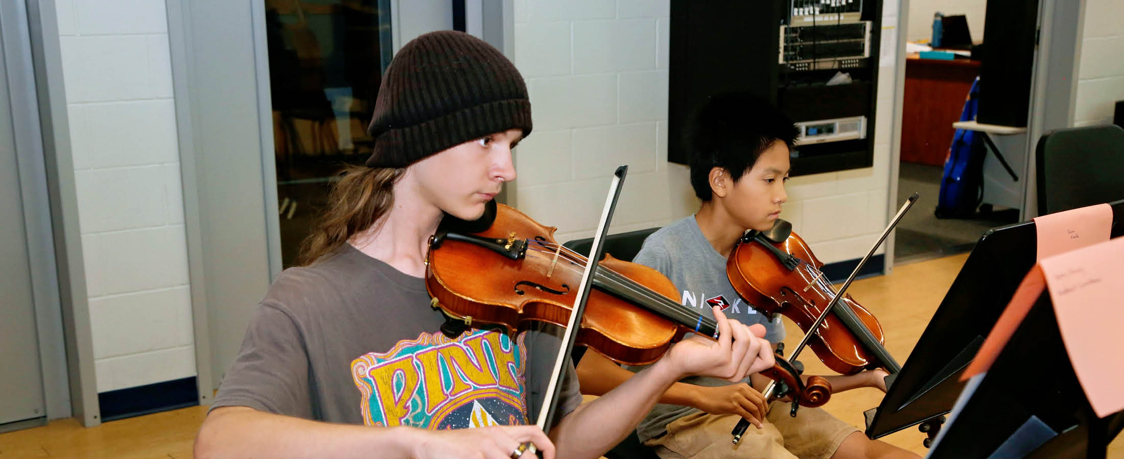 Students playing instruments