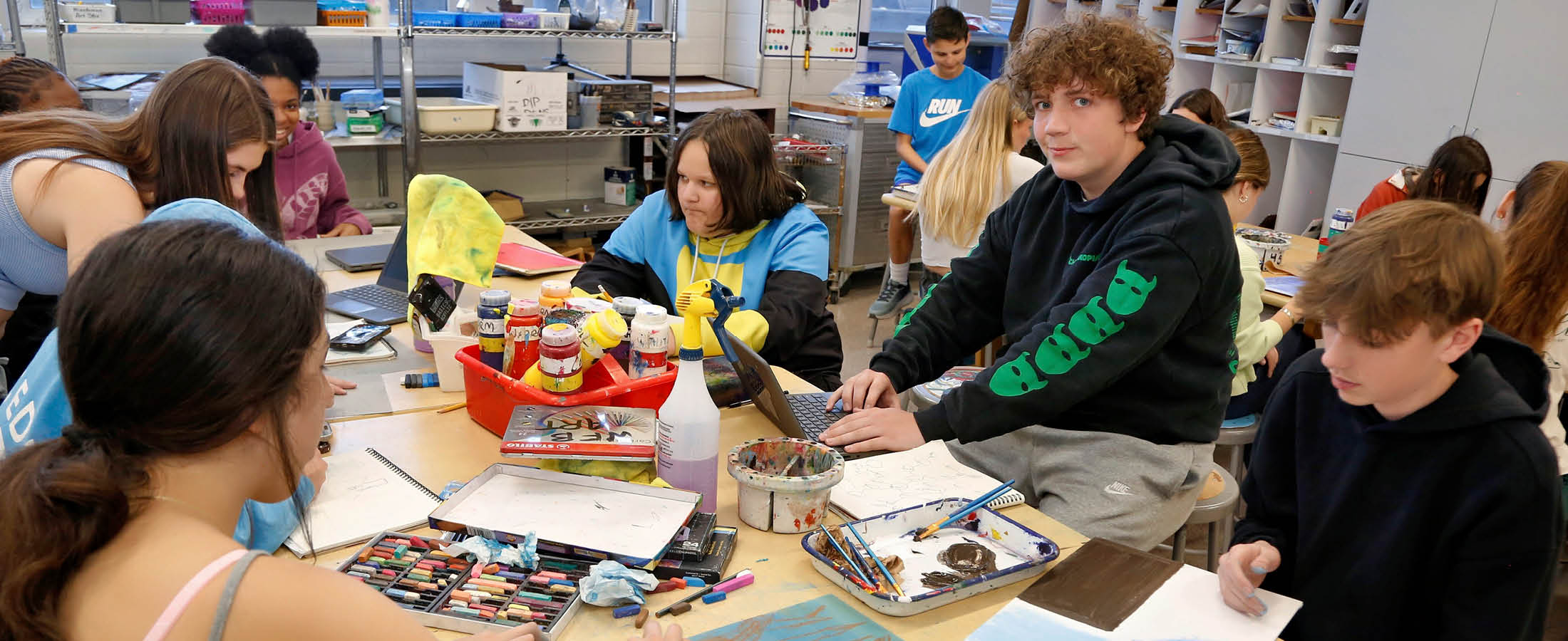 Students in art class