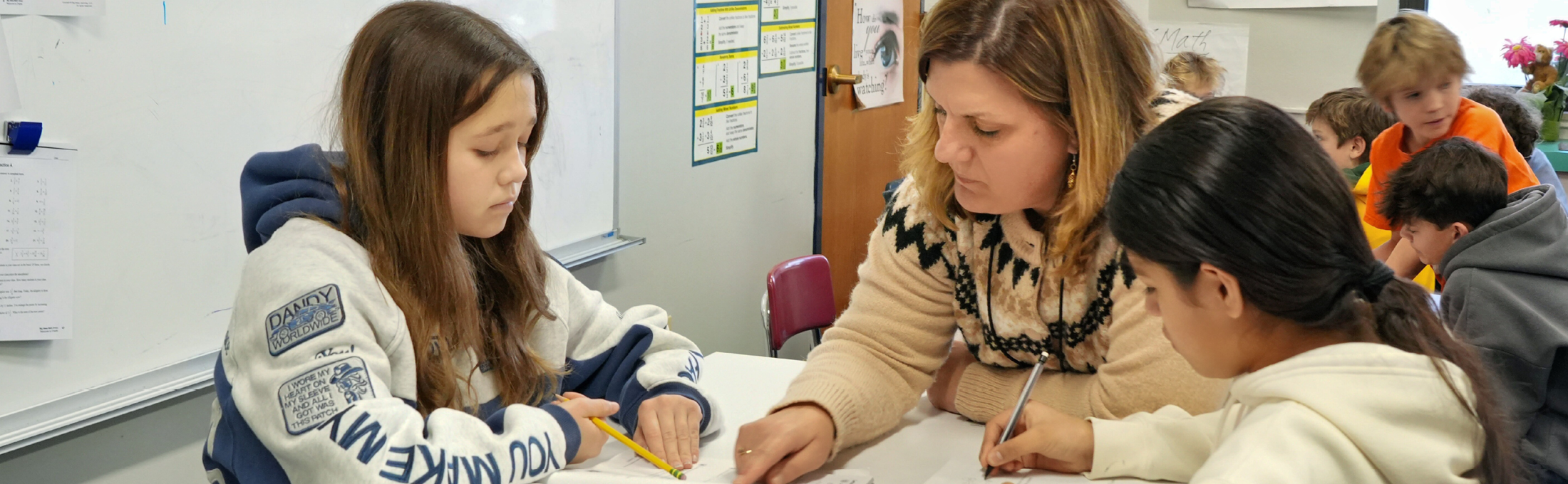 Students and teacher working together