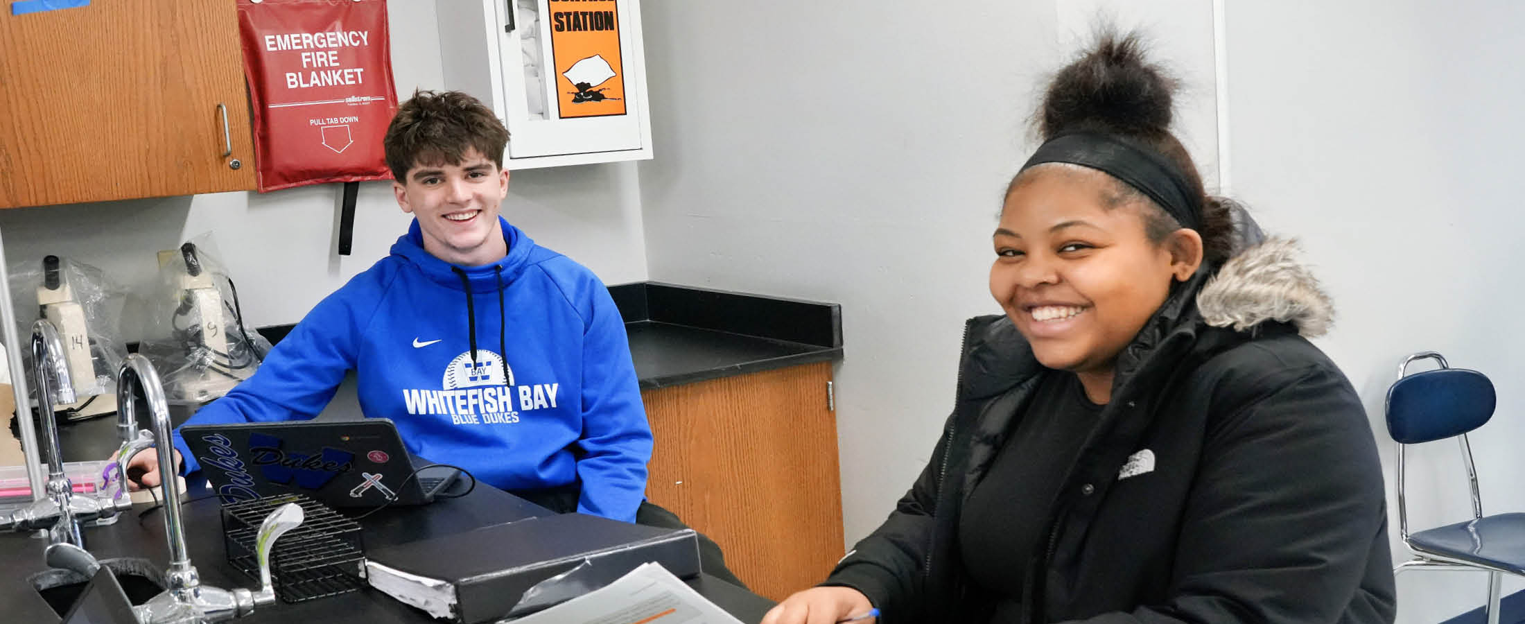 Students completing science lab