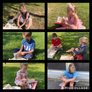 students reading outside